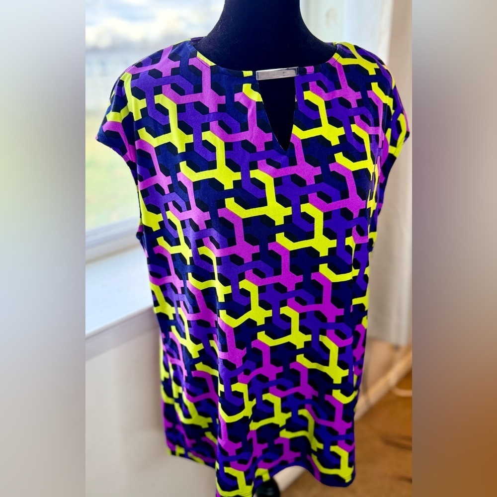 Liz Claiborne purple green geometric print sleeveless Y2K dressy casual shirt L